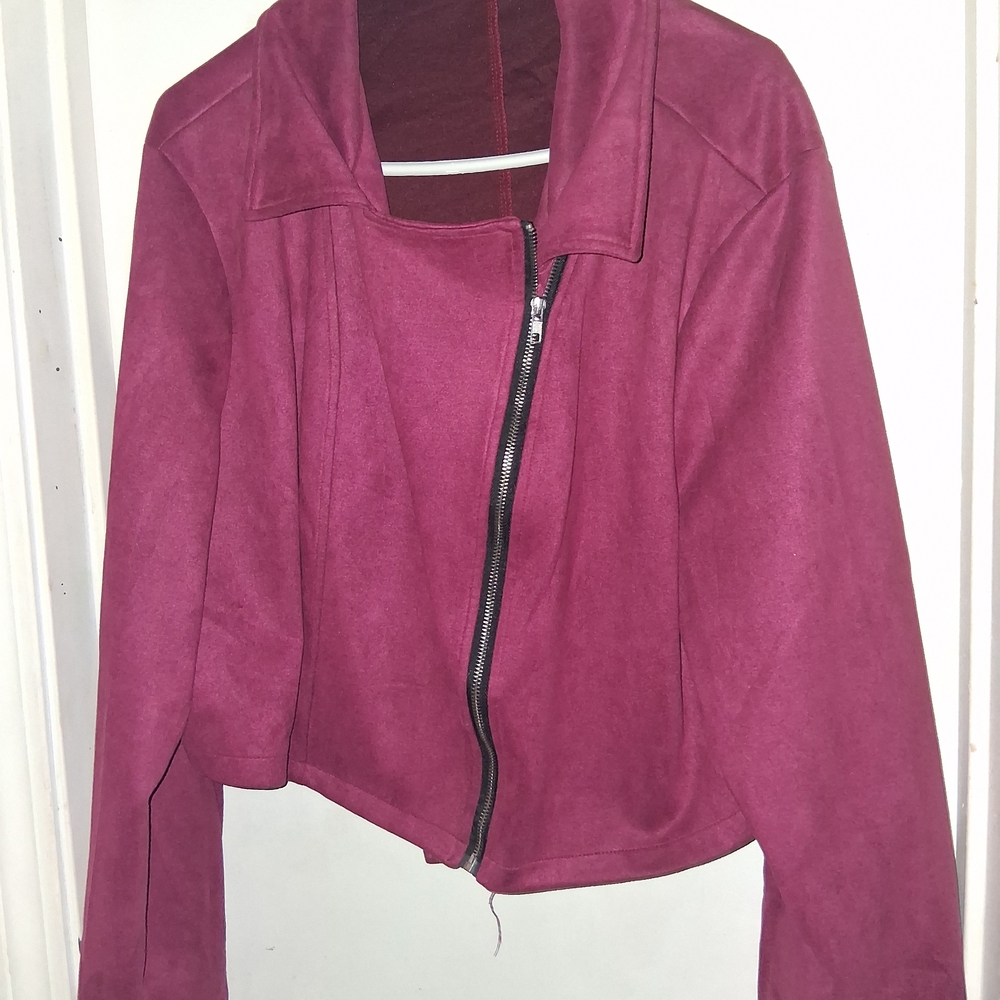 SHEIN Magenta Asymmetrical Zip Bomber Jacket
